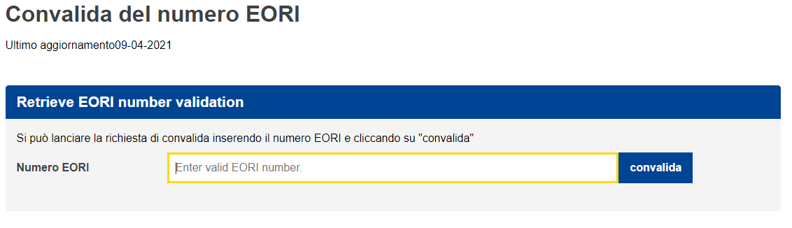 Validare il Codice EORI